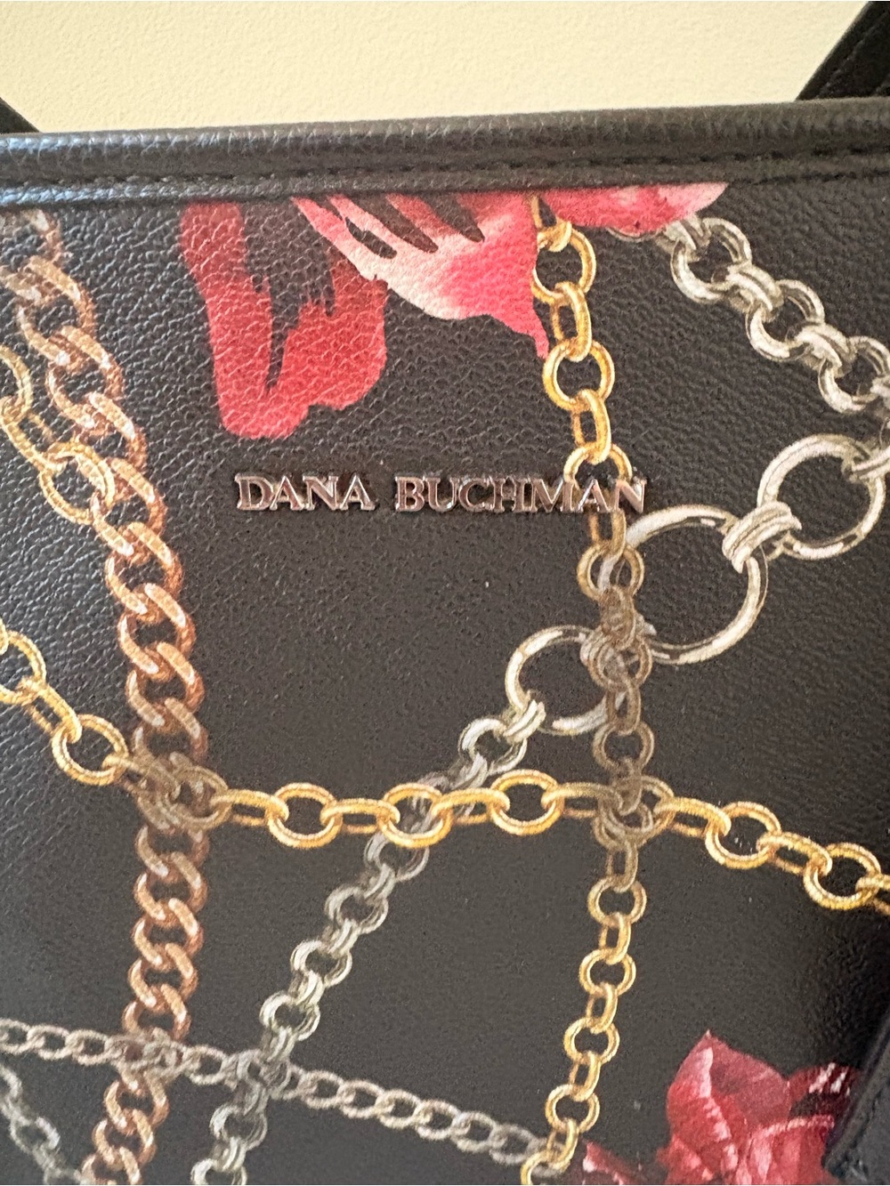 Dana Buchman  Floral Chain Pattern Black Tote Bag - Picture 3 of 7
